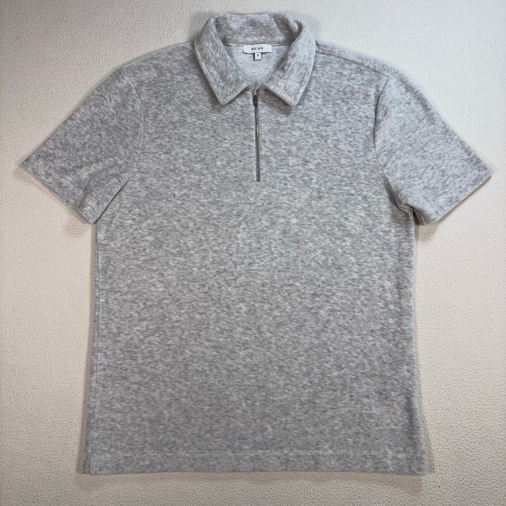 Reiss Cason Velour Zip Polo Men's S Light Gray Soft Towel Feel Shirt‎